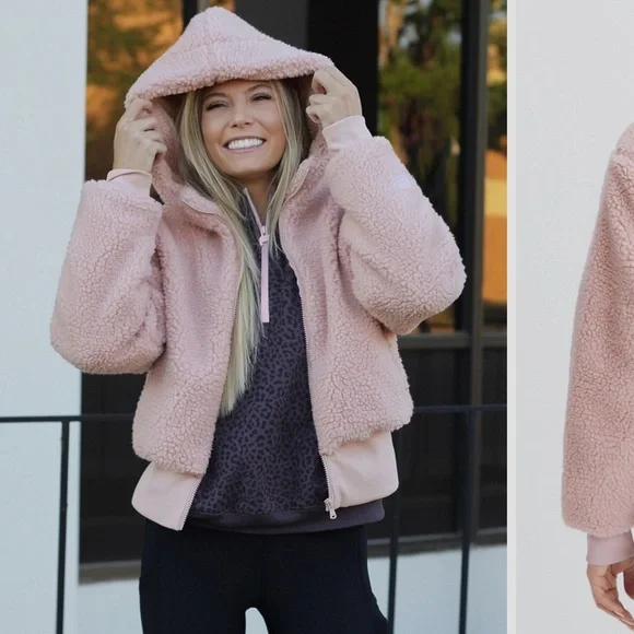 Fabletics Maeve Pink Summit Teddy Jacket with High Collar and Cropped Design 🧸💖 - Picture 4 of 9